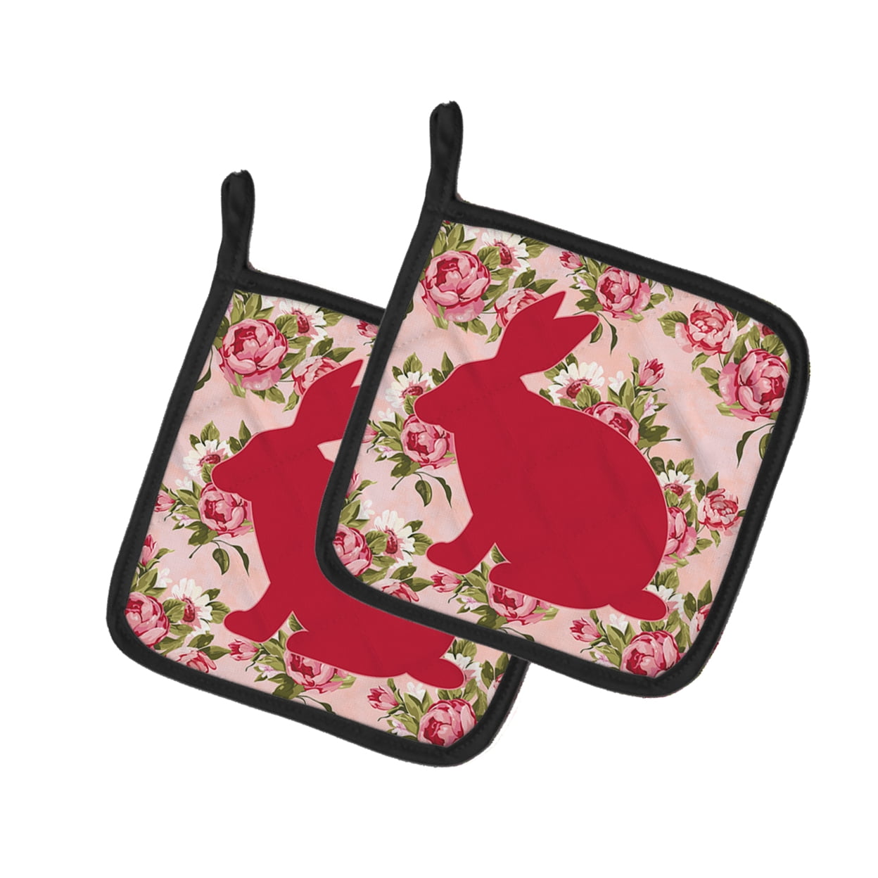 Caroline's Treasures BB1002-RS-PK-PTHD Rabbit Shabby Chic Pink Roses Pair of Pot Holders , 7.5HX7.5W, multicolor