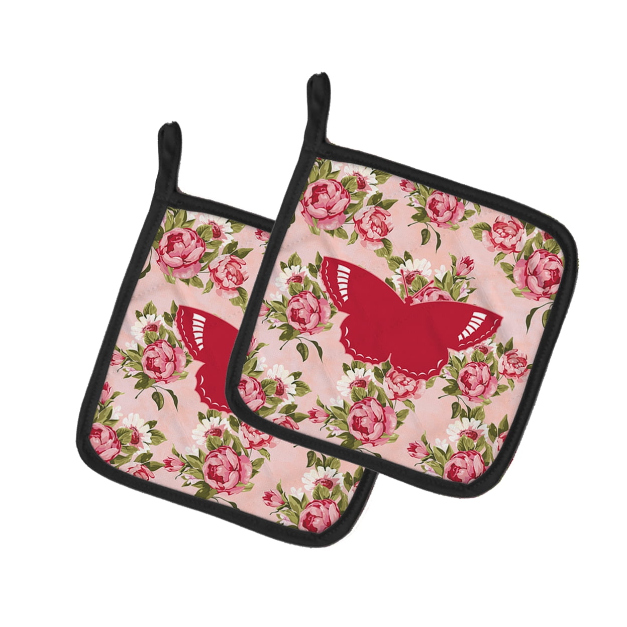 Caroline's Treasures BB1029-RS-PK-PTHD Butterfly Shabby Chic Pink Roses Pair of Pot Holders , 7.5HX7.5W, multicolor