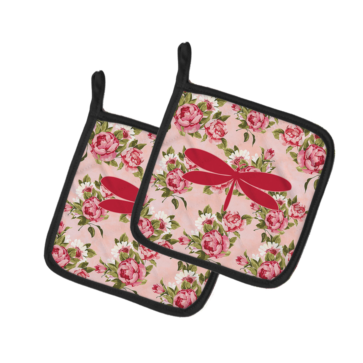 Moth Shabby Chic Pink Roses Pair of Pot Holders
