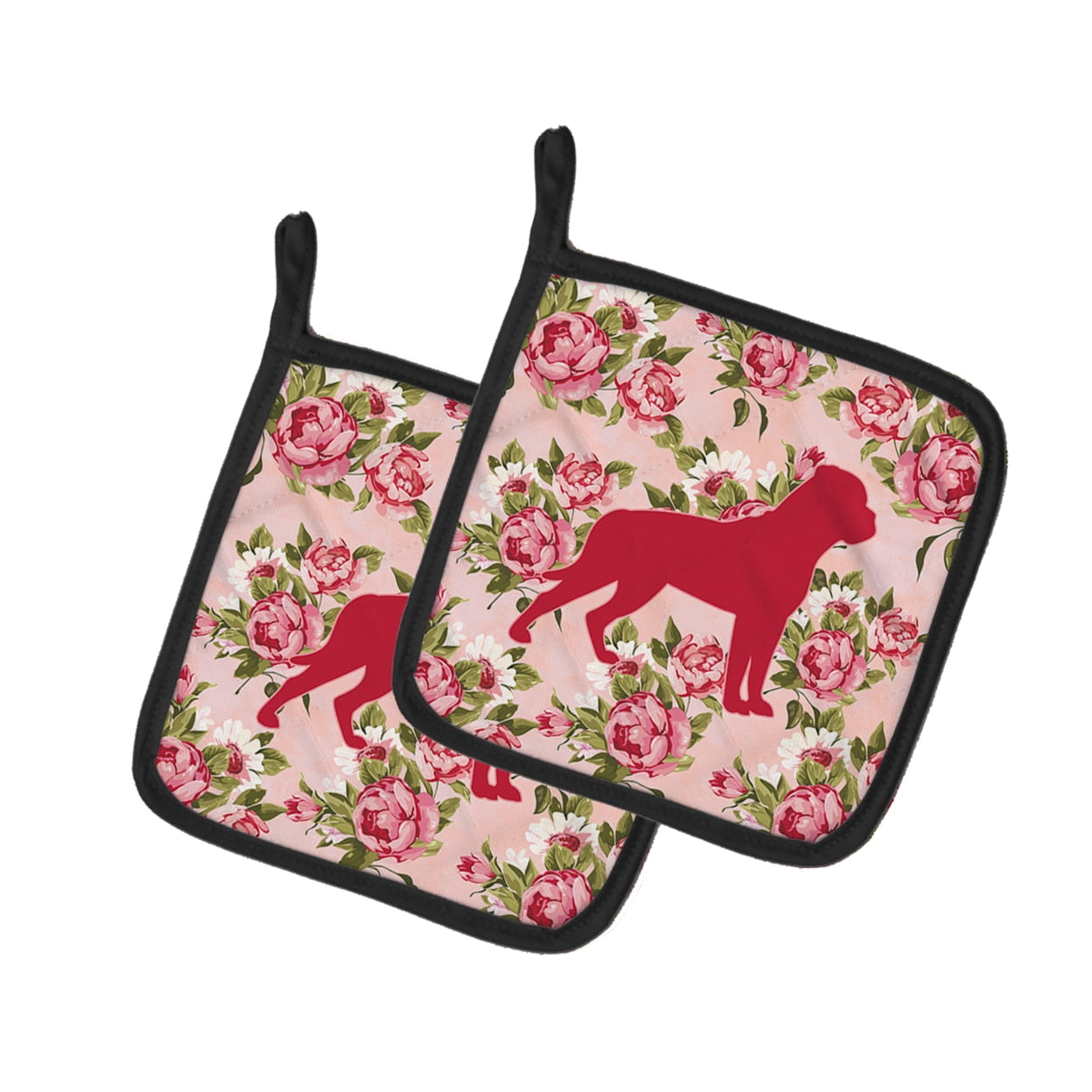 Caroline's Treasures BB1083-RS-PK-PTHD Rottweiler Shabby Chic Pink Roses Pair of Pot Holders , 7.5HX7.5W, multicolor