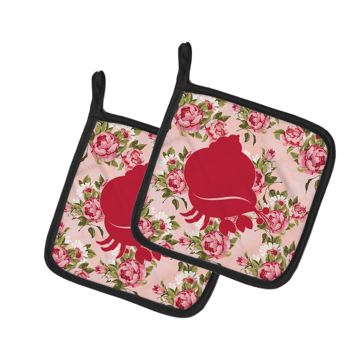 Hermit Crab Shabby Chic Pink Roses Pair of Pot Holders