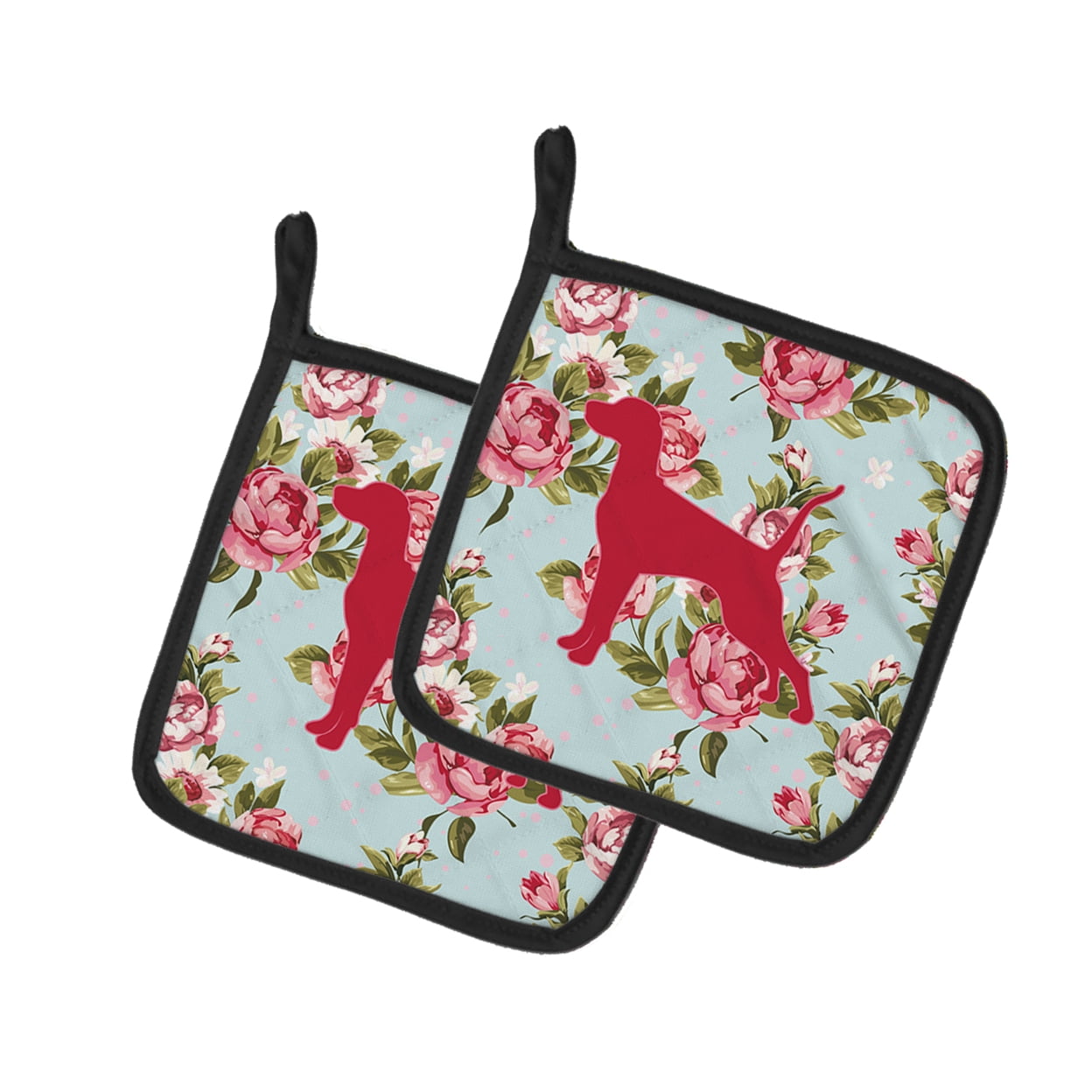 Caroline's Treasures BB1105-RS-BU-PTHD Pointer Shabby Chic Blue Roses Pair of Pot Holders , 7.5HX7.5W, multicolor