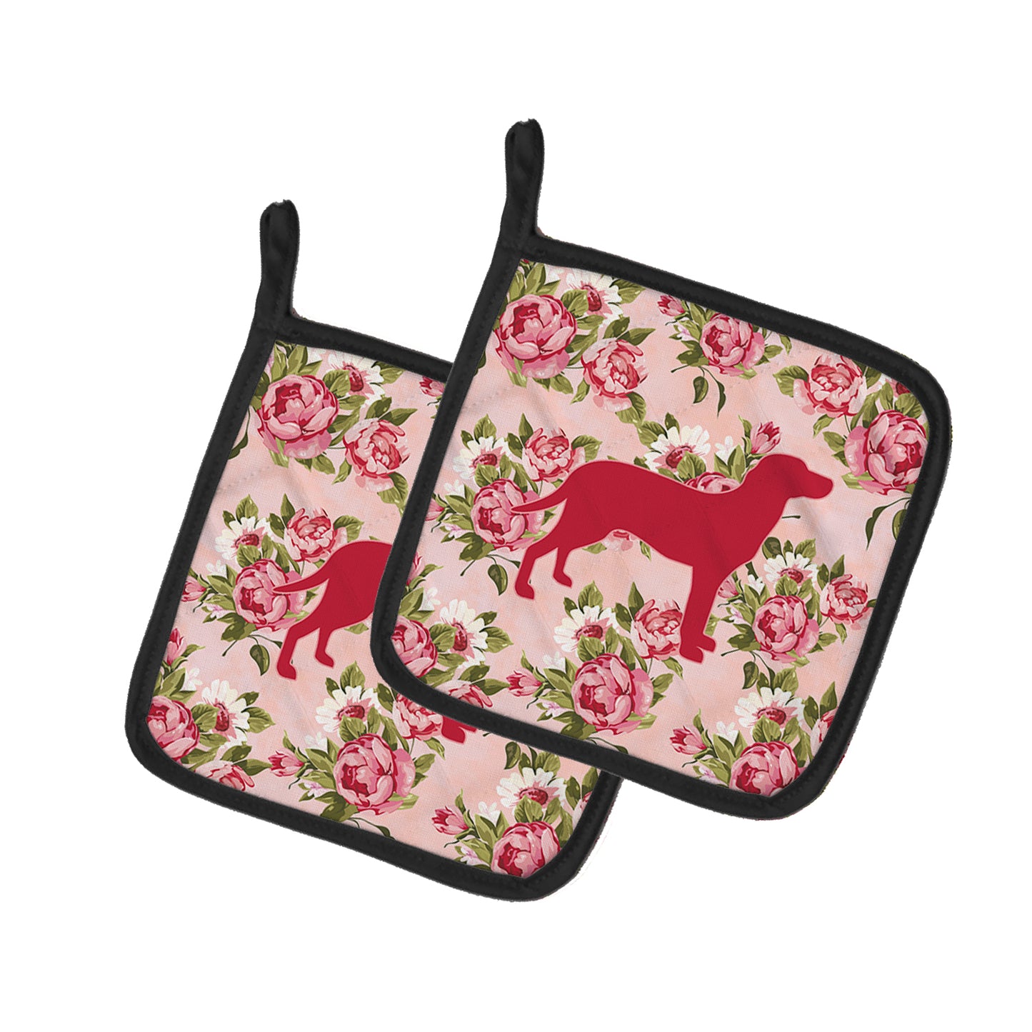 Caroline's Treasures BB1116-RS-PK-PTHD Labrador Shabby Chic Pink Roses Pair of Pot Holders , 7.5HX7.5W, multicolor