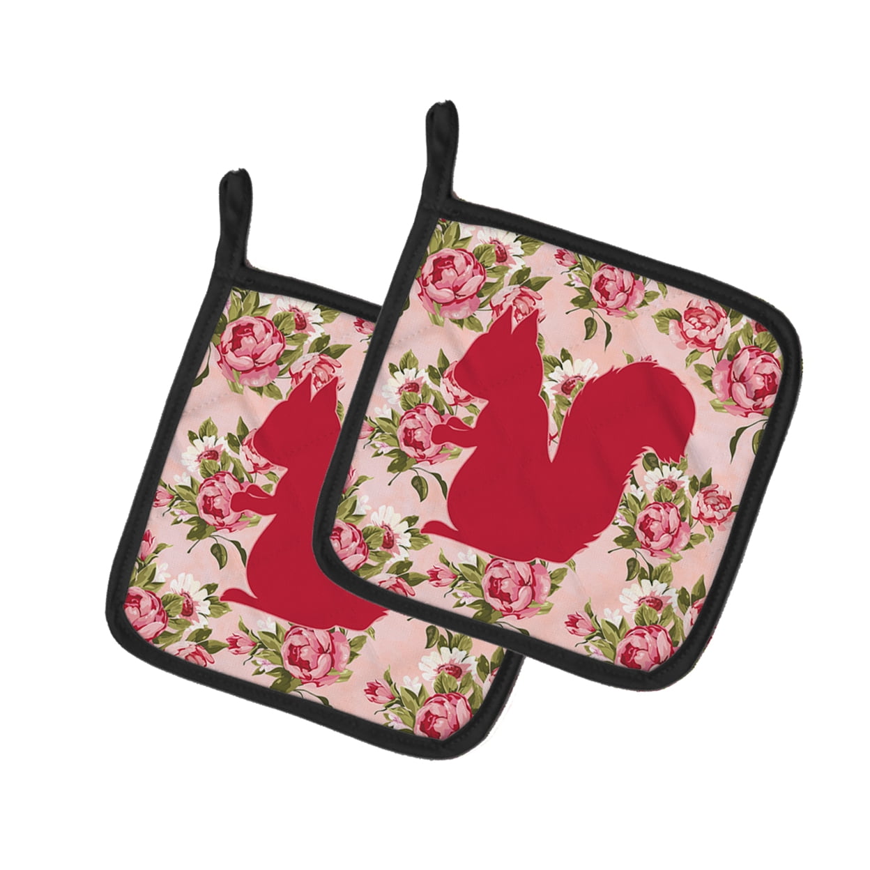 Caroline's Treasures BB1119-RS-PK-PTHD Squirrel Shabby Chic Pink Roses Pair of Pot Holders , 7.5HX7.5W, multicolor