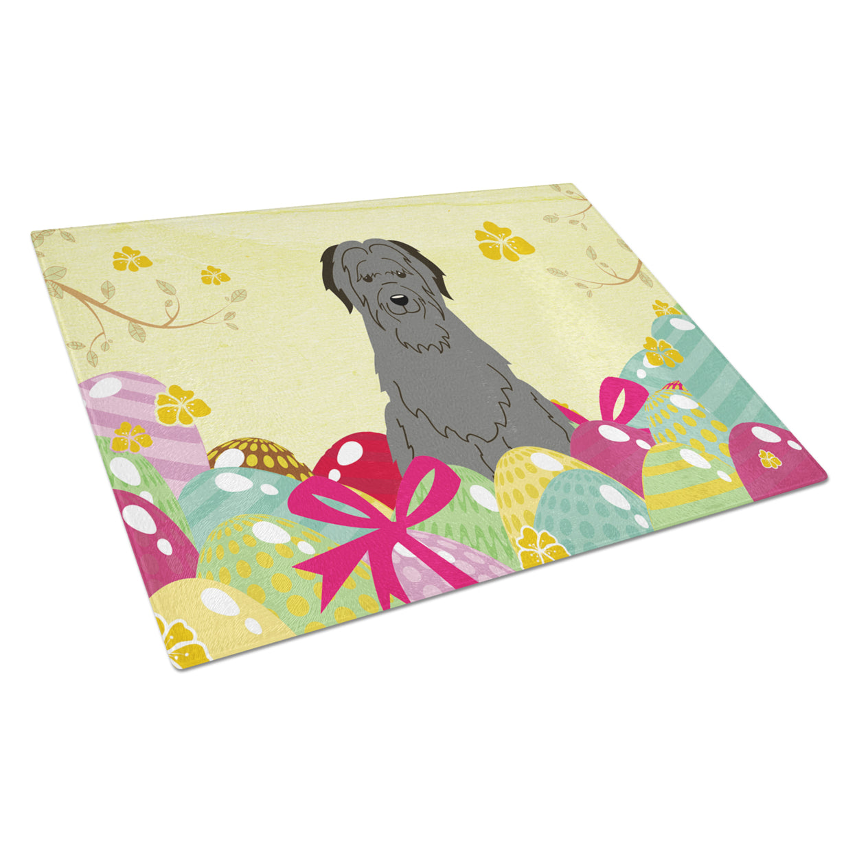 Caroline's Treasures BB6081LCB Easter Eggs Briard Black Glass Cutting Board Large, 12H x 16W, multicolor
