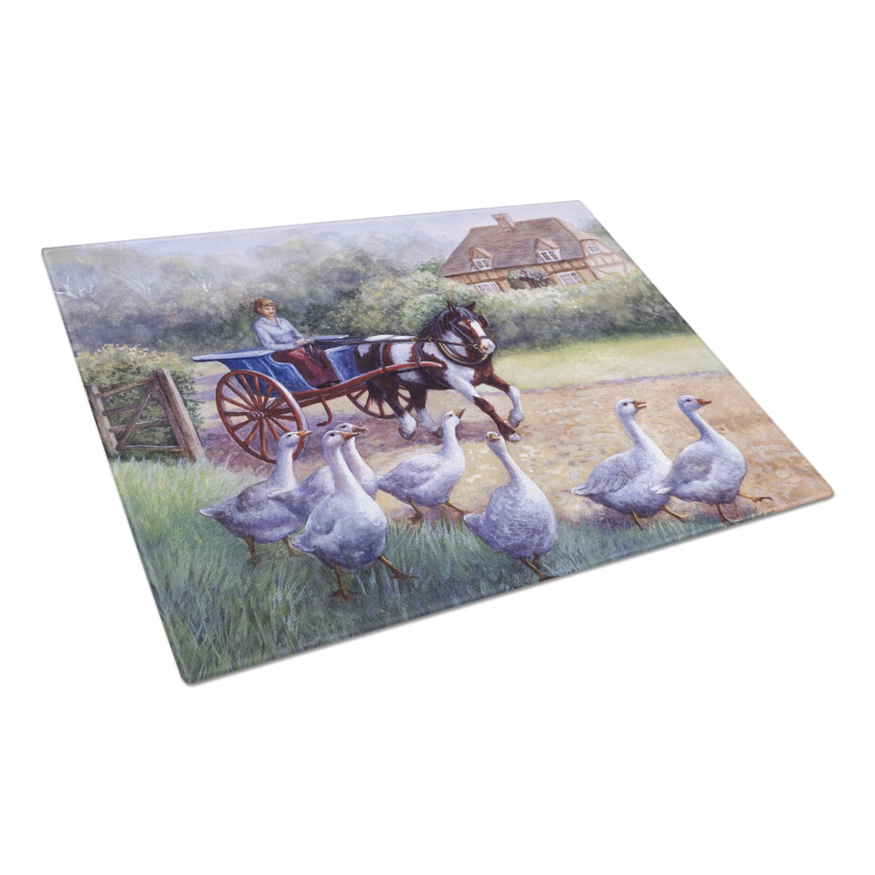 Caroline's Treasures BDBA0351LCB Geese Crossing before the Horse Glass Cutting Board Large, 12H x 16W, multicolor