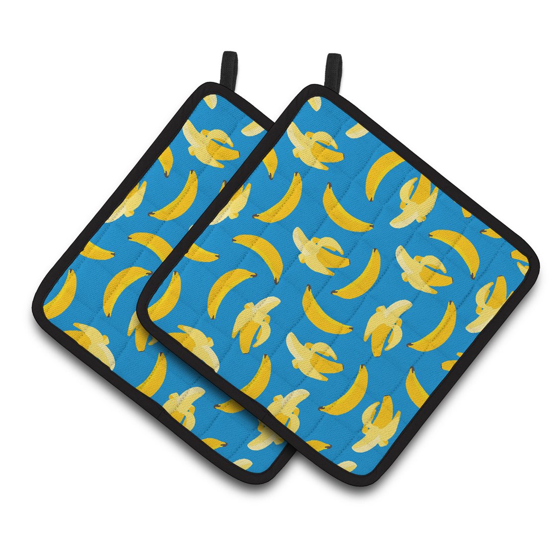 Caroline's Treasures Bananas on Blue Pair of Pot Holders