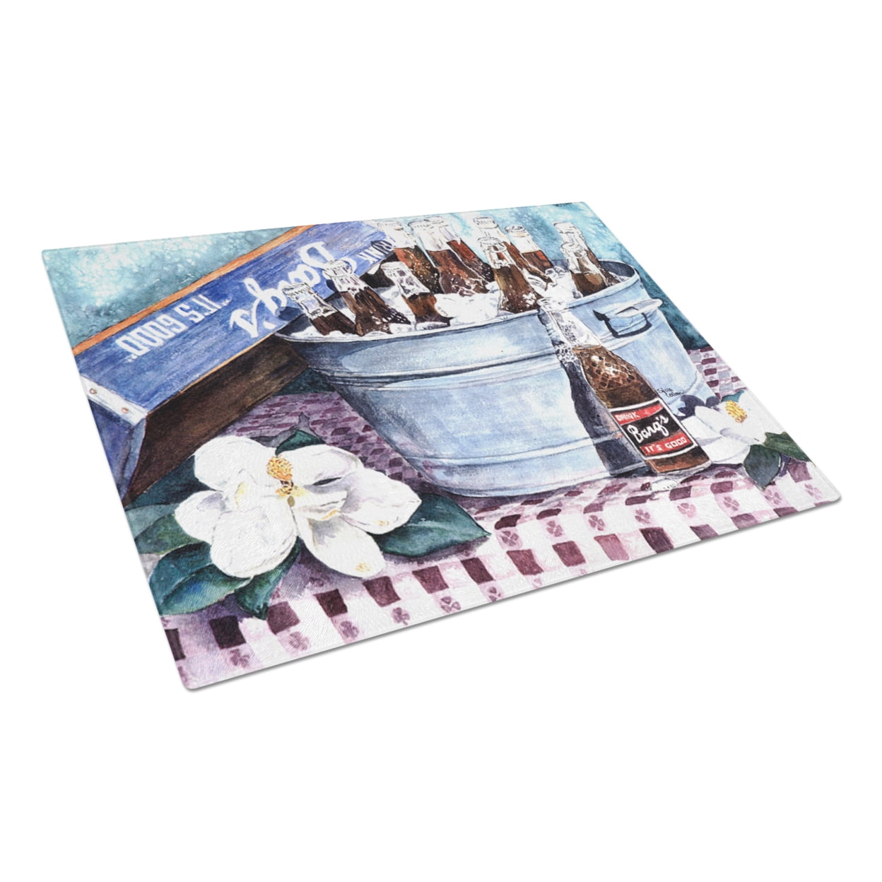 Barq's and old washtub Glass Cutting Board Large