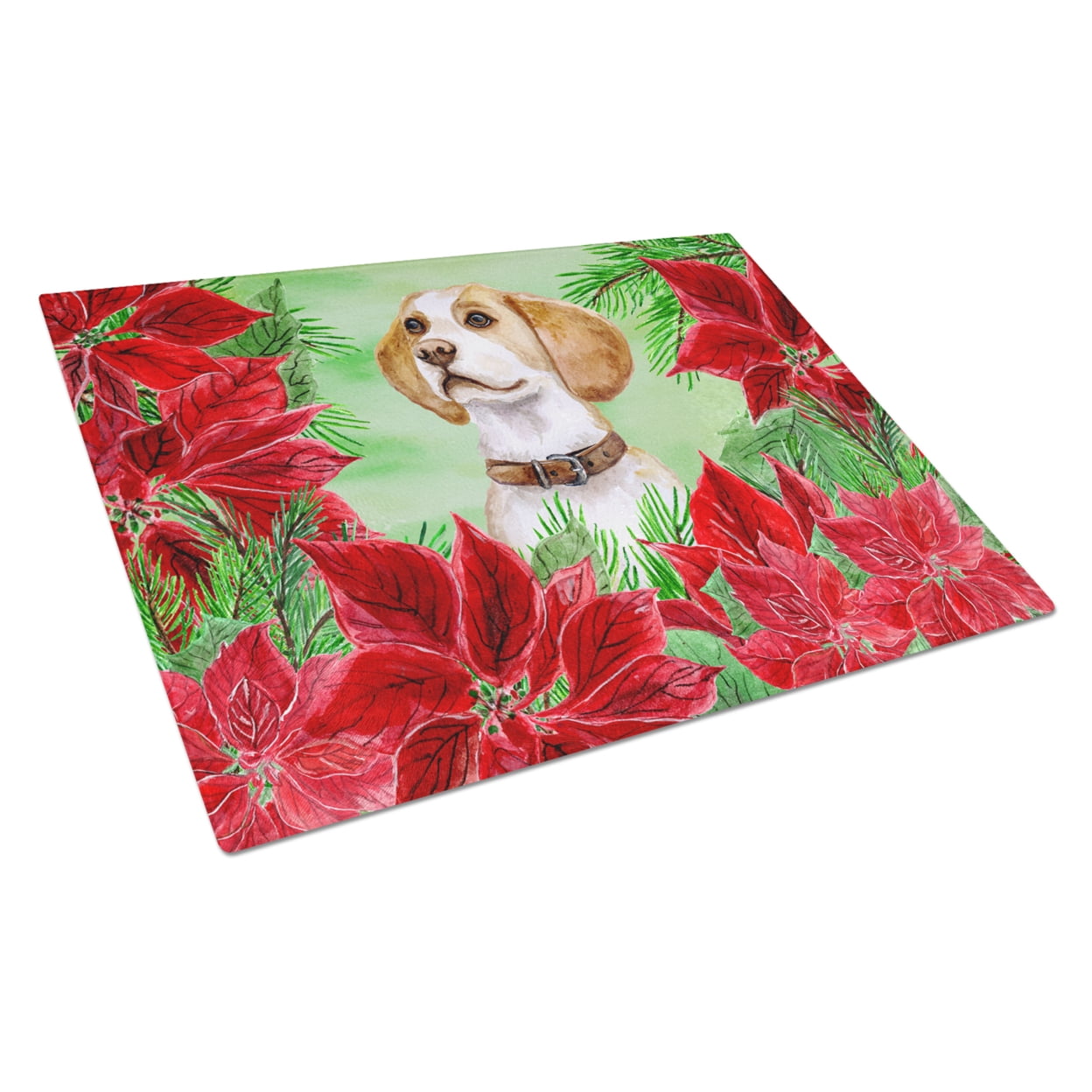 Beagle Poinsettas Glass Cutting Board Large