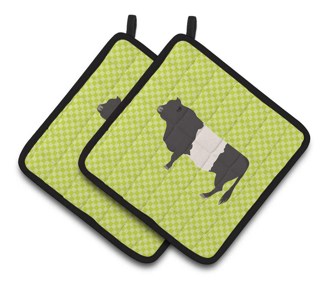 Caroline's Treasures Belted Galloway Cow Green Pair of Pot Holders
