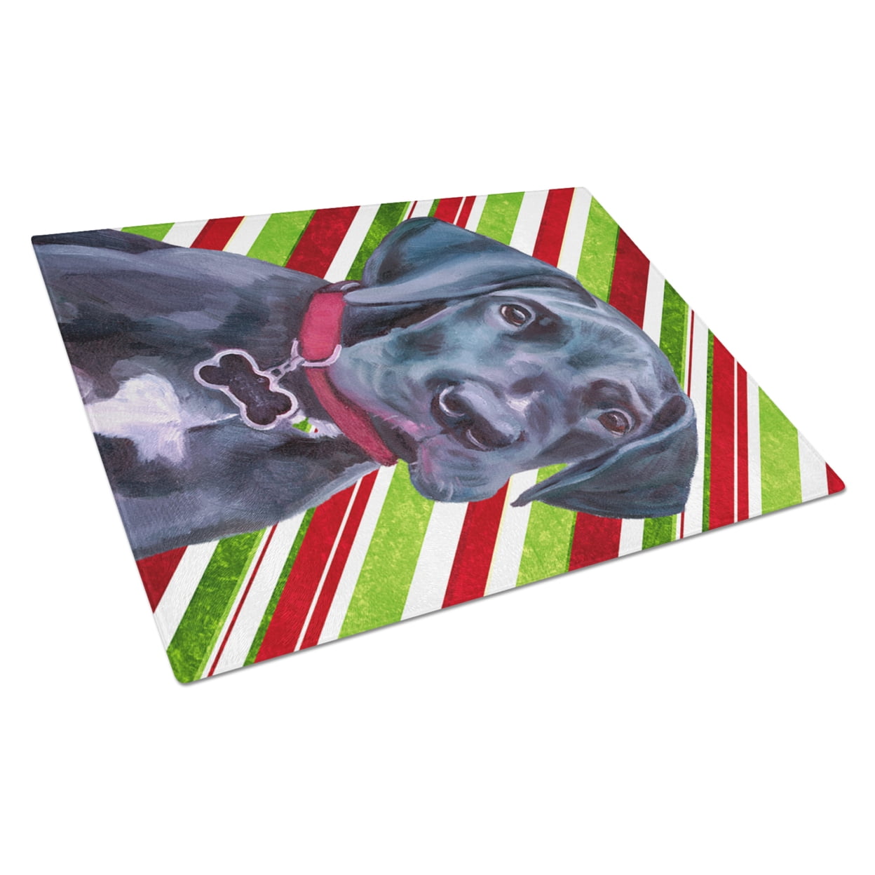 Caroline's Treasures Black Great Dane Puppy Candy Cane Holiday Christmas Glass Cutting Board Large