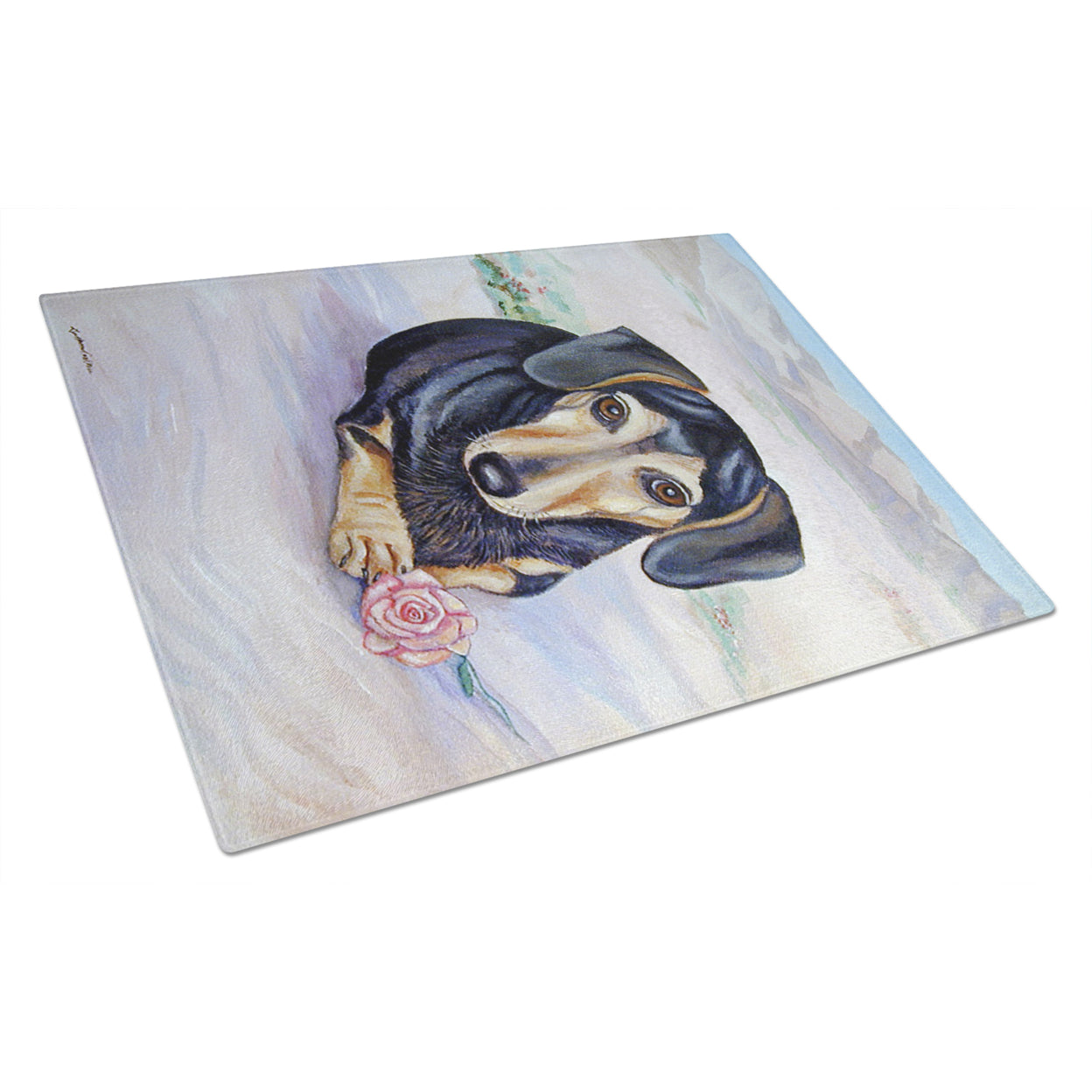 Caroline's Treasures Black and Cream Dachshund Glass Cutting Board Large