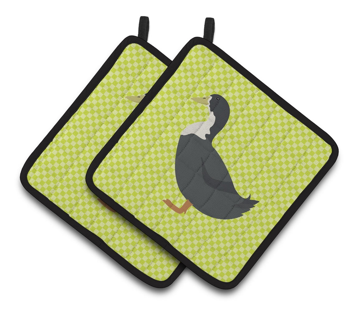 Caroline's Treasures Blue Swedish Duck Green Pair of Pot Holders