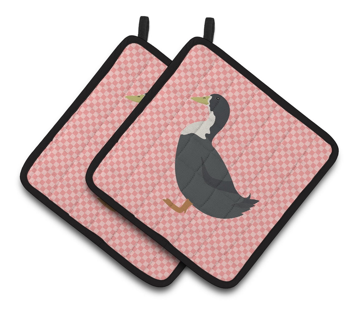Caroline's Treasures Blue Swedish Duck Pink Check Pair of Pot Holders