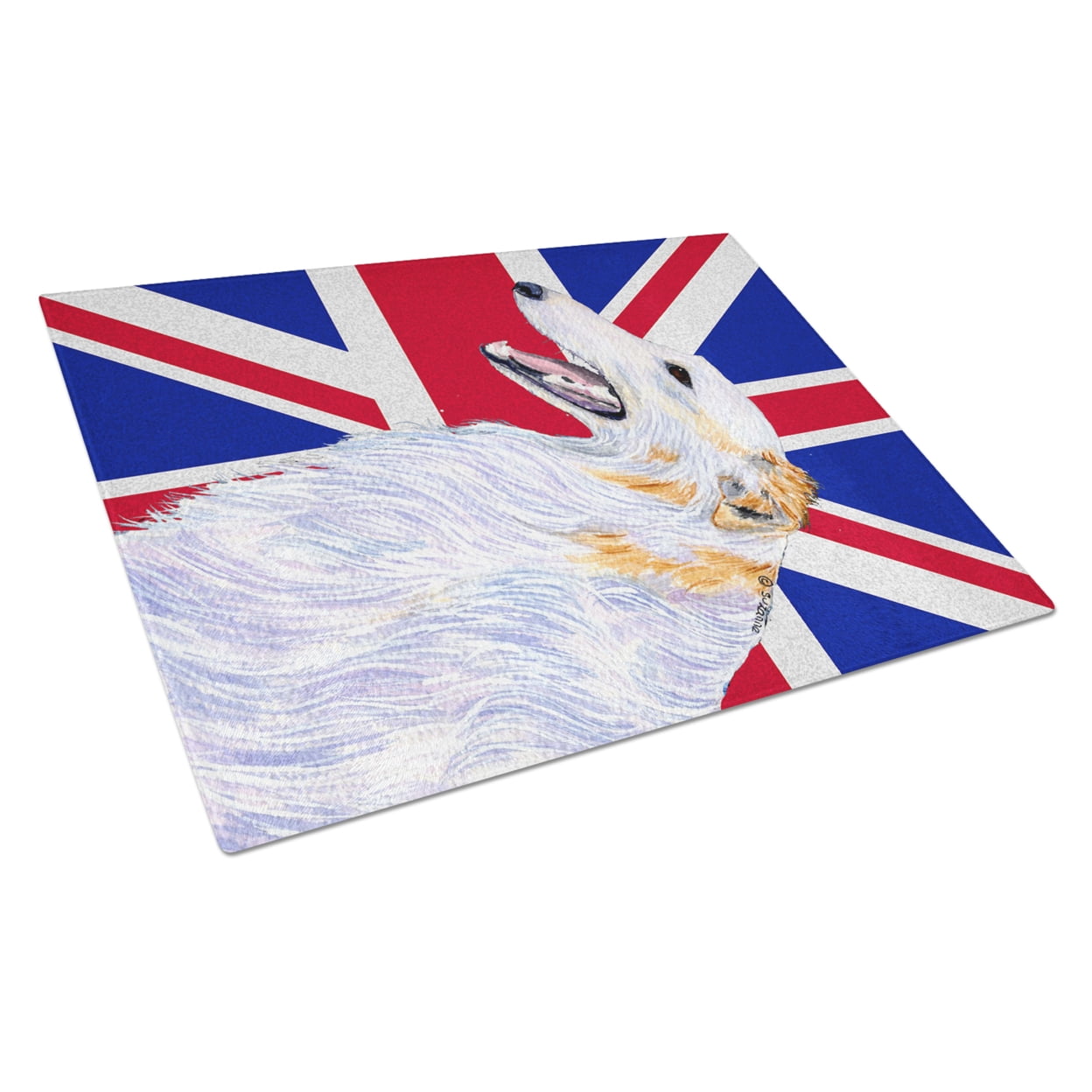 Caroline's Treasures Borzoi with English Union Jack British Flag Glass Cutting Board Large Size