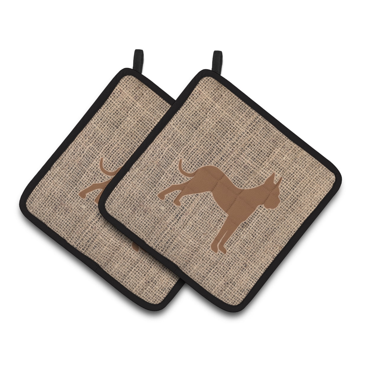 Boxer Faux Burlap and Brown Pair of Pot Holders