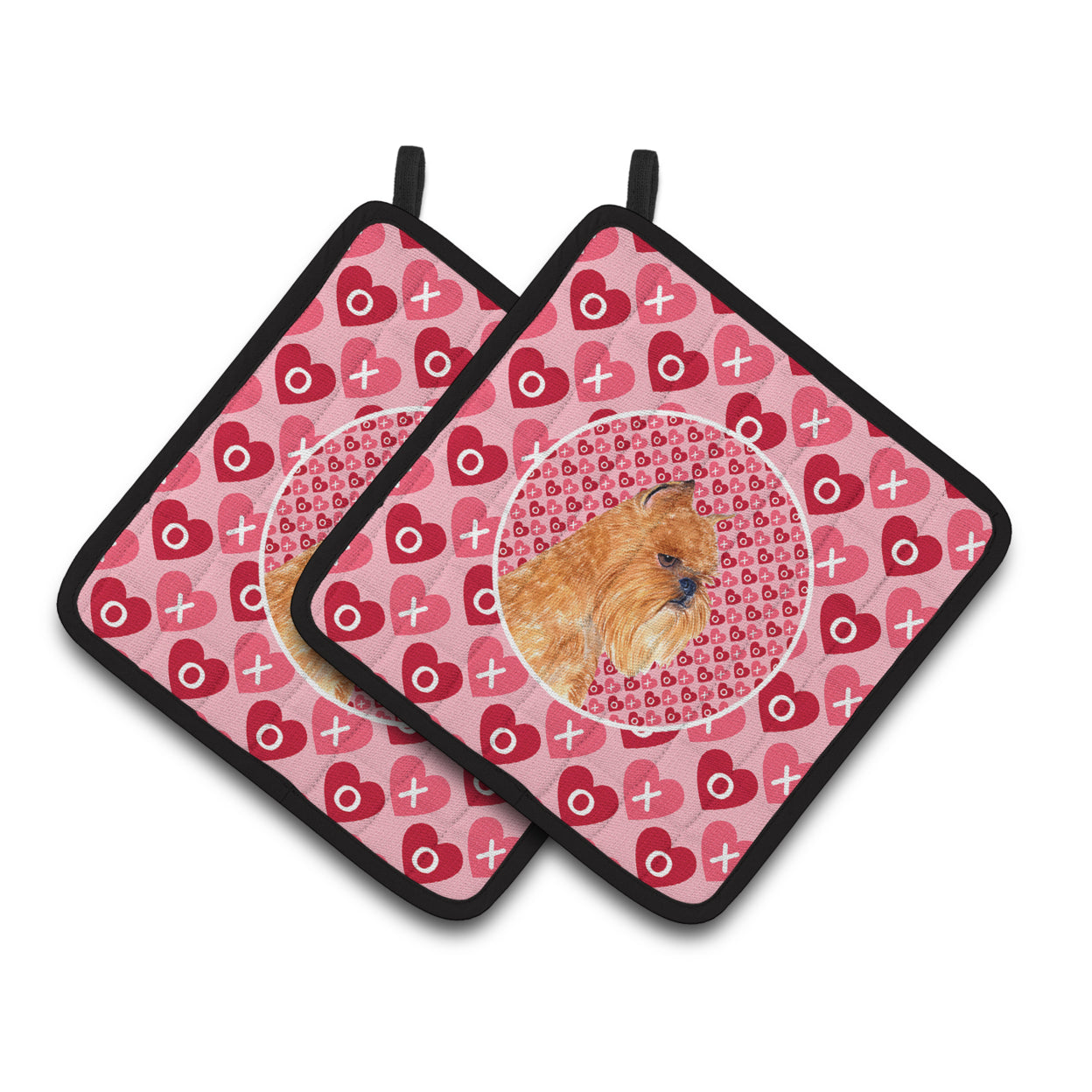 Brussels Griffon Hearts Love and Valentine's Day Portrait Pair of Pot Holders