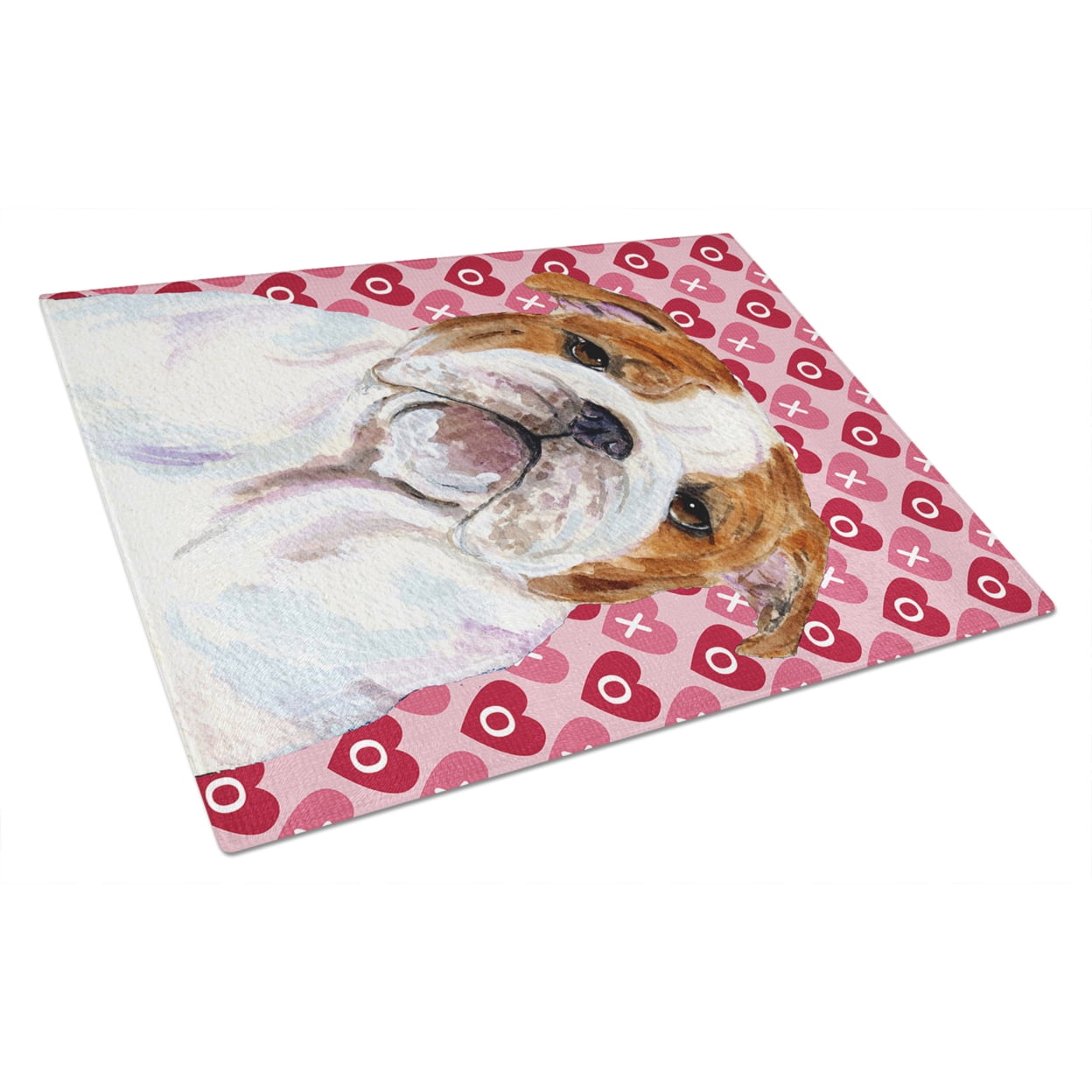 Caroline's Treasures Bulldog English Hearts Love and Valentine's Day Glass Cutting Board Large