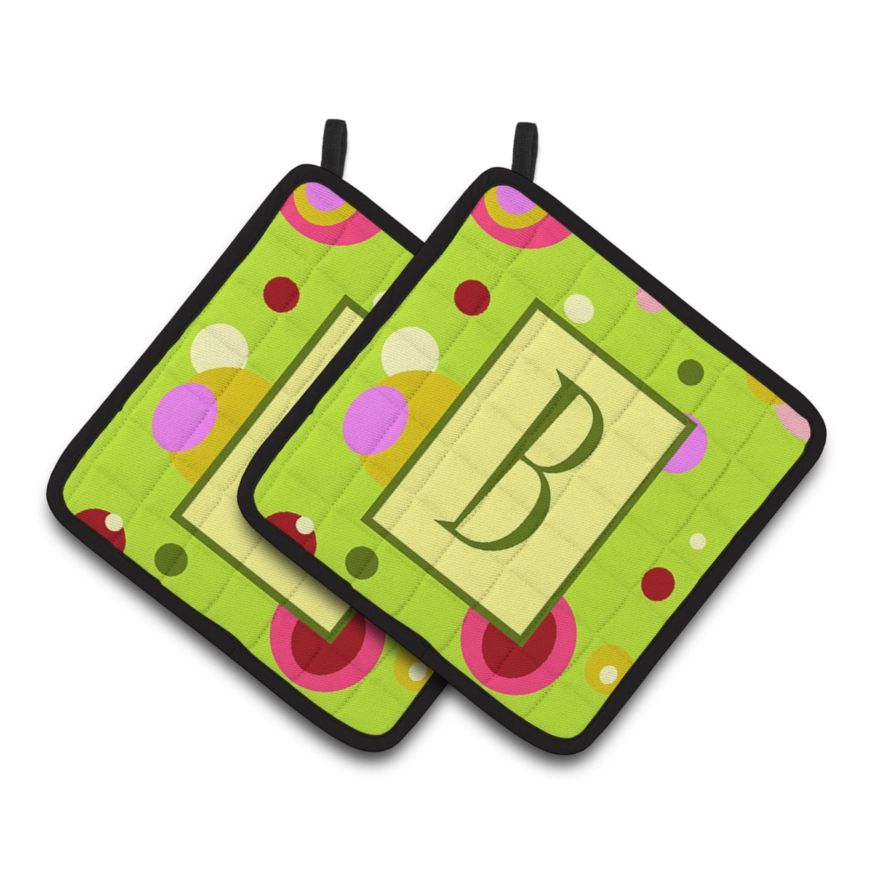 Caroline's Treasures CJ1010-BPTHD Letter B Monogram - Lime Green Pair of Pot Holders, 7.5HX7.5W, multicolor