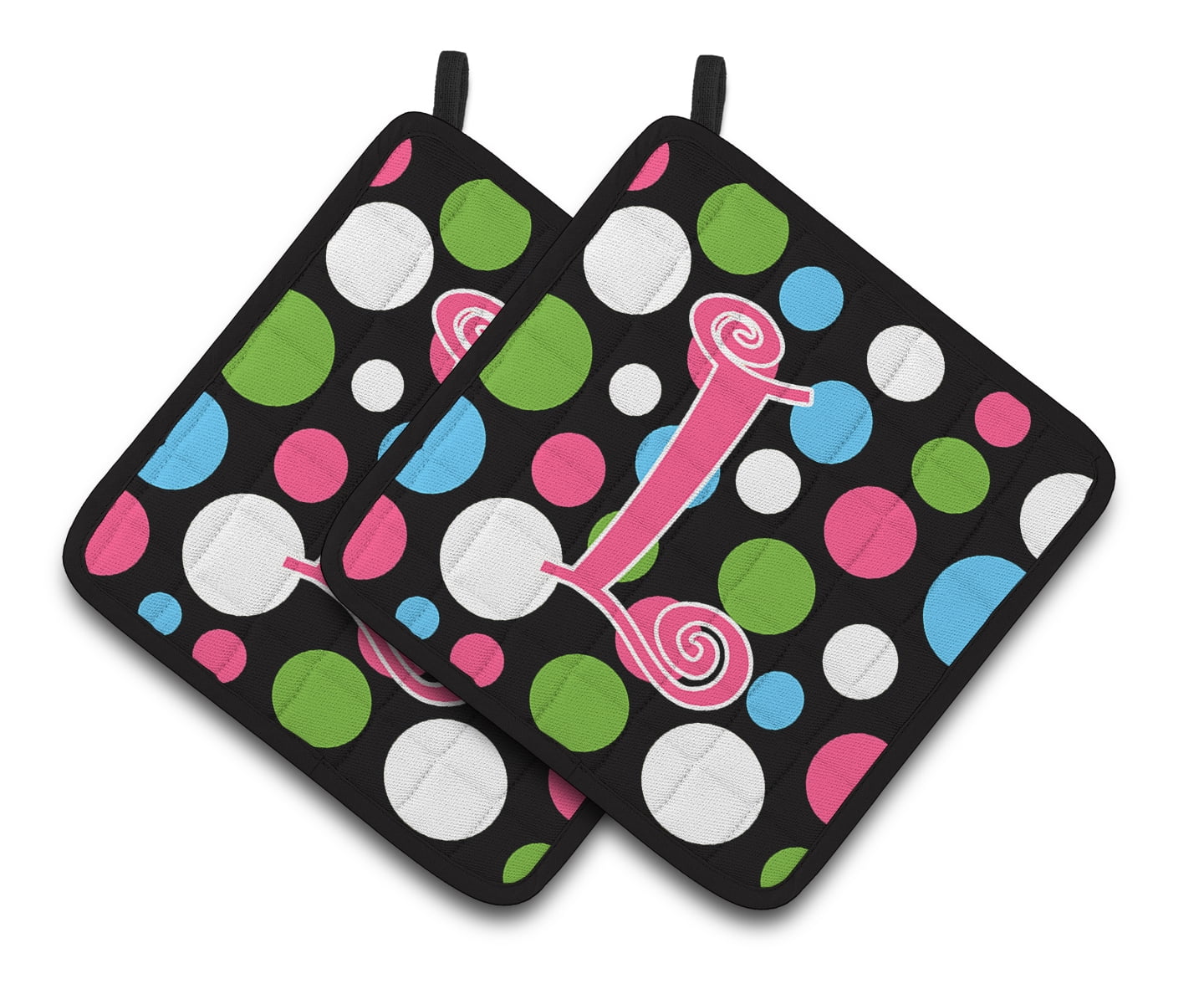 Monogram Initial L Polkadots and Pink Pair of Pot Holders