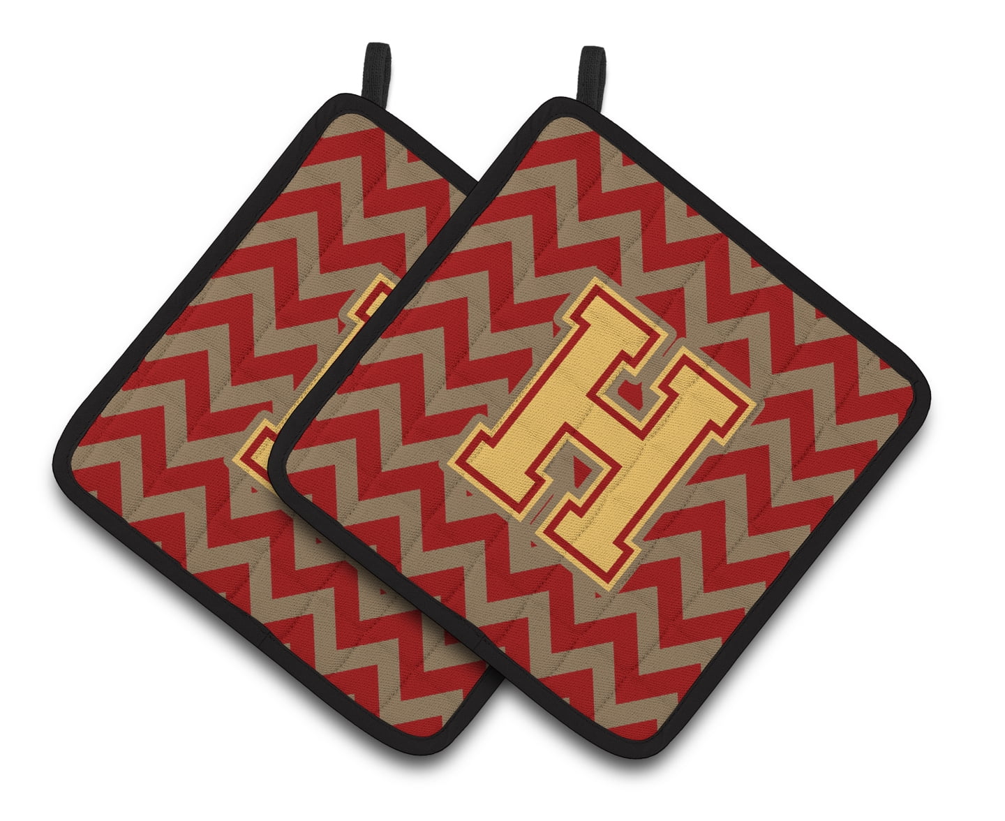 Caroline's Treasures Holders Letter H Chevron Garnet and Gold Pair of Pot Holders, Polyester Fabric, 7.5 X 7.5 inch