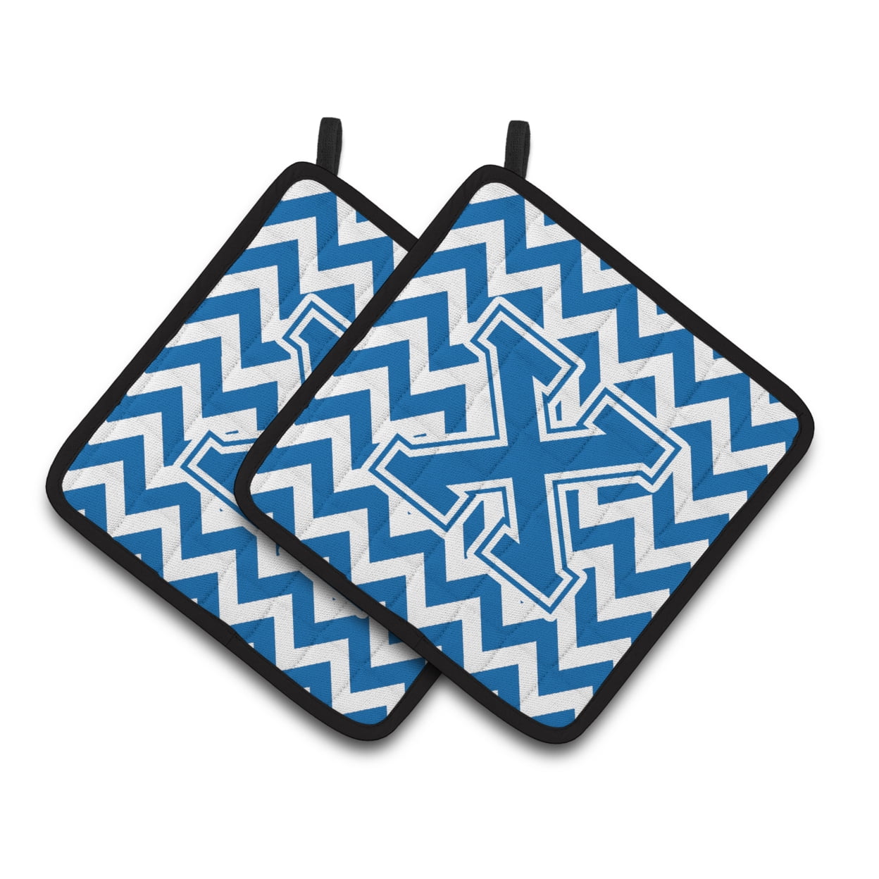 Caroline's Treasures CJ1056-XPTHD Letter X Chevron Blue and White Pair of Pot Holders, 7.5HX7.5W, multicolor