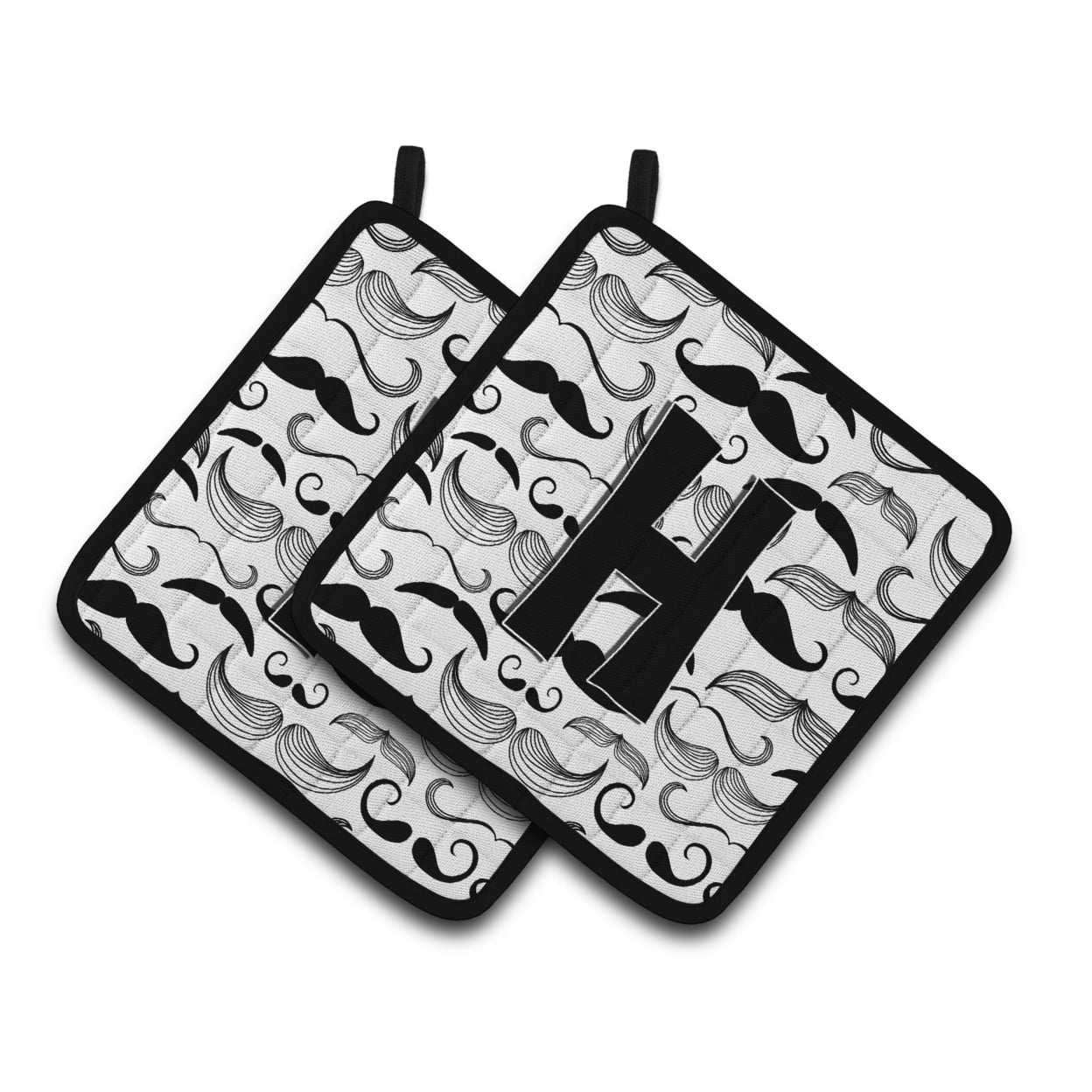 Letter H Moustache Initial Pair of Pot Holders