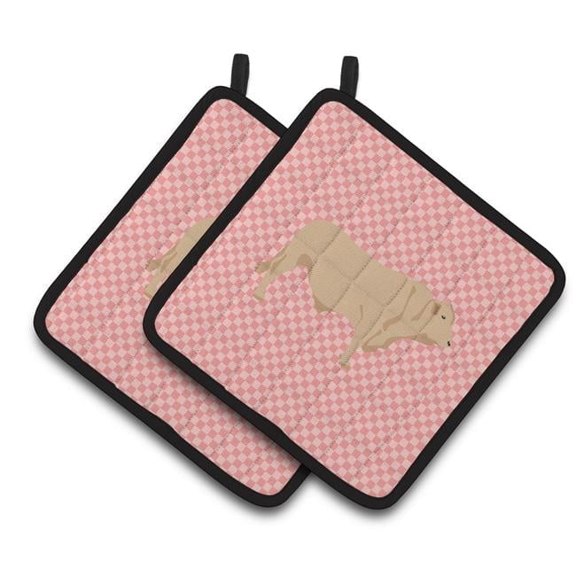 Caroline's Treasures Charolais Cow Pink Check Pair of Pot Holders