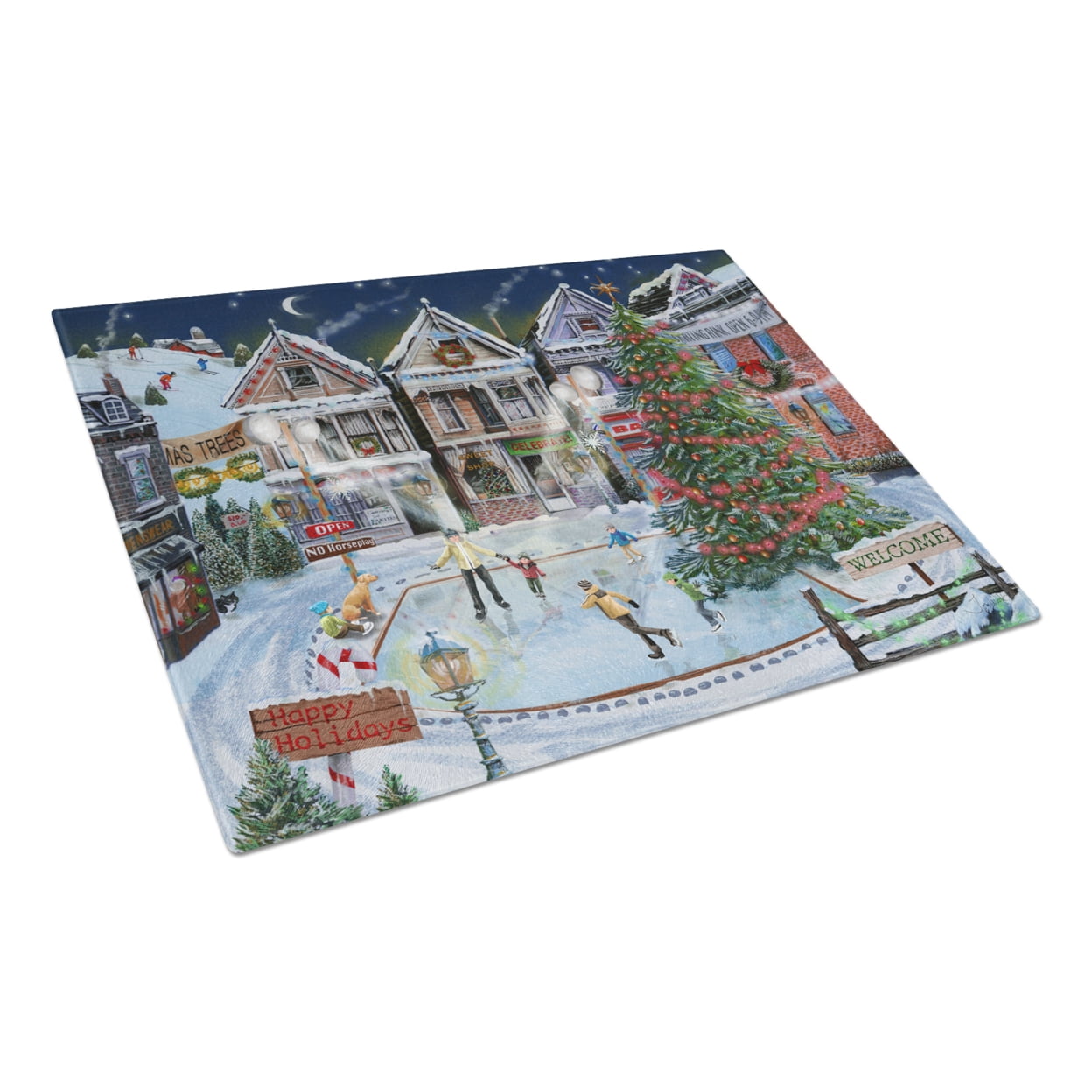 Caroline's Treasures Christmas Family Skate Night Glass Cutting Board Large
