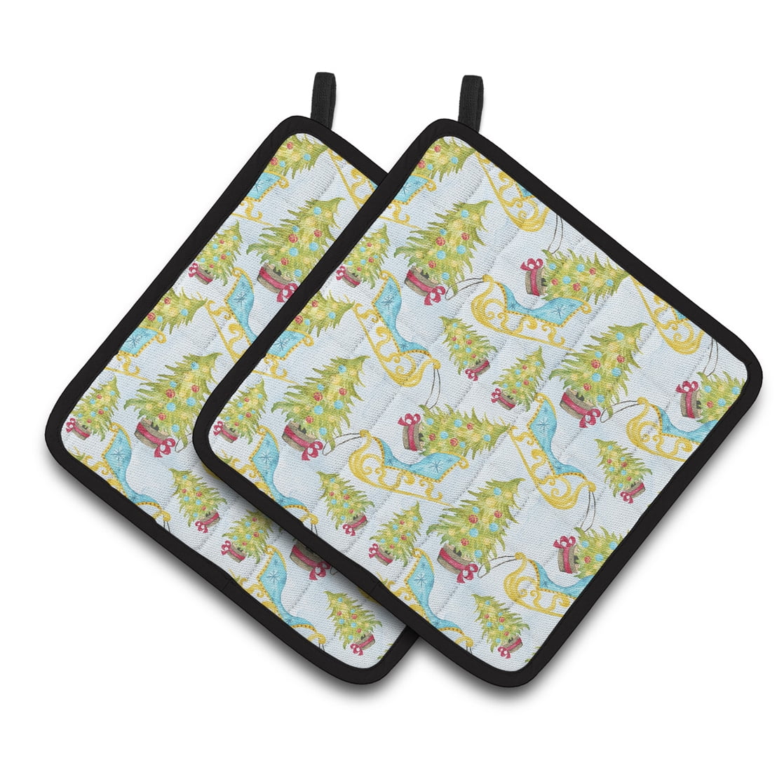 Caroline's Treasures Christmas Tree and Sleigh Pair of Pot Holders