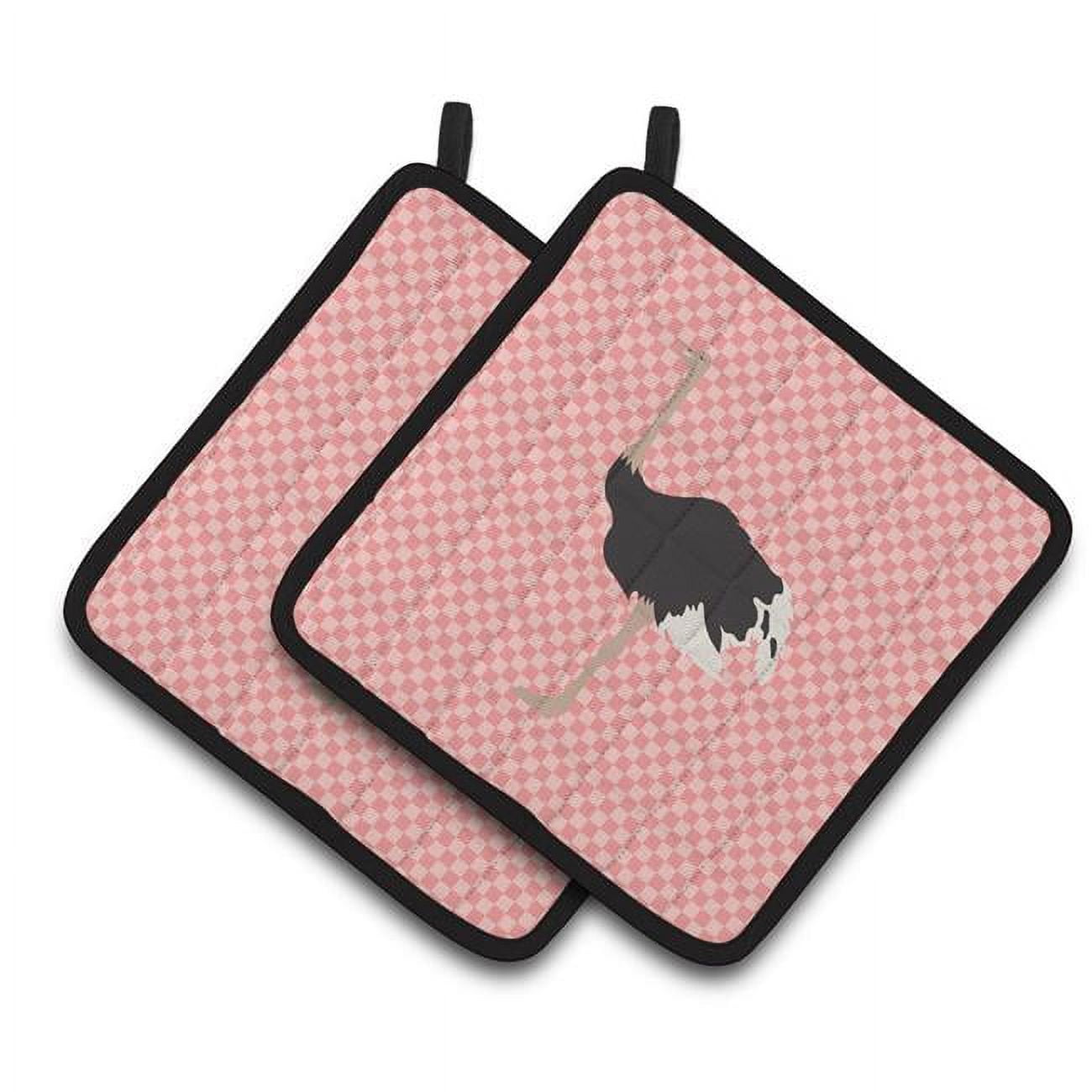 Caroline's Treasures Common Ostrich Pink Check Pair of Pot Holders