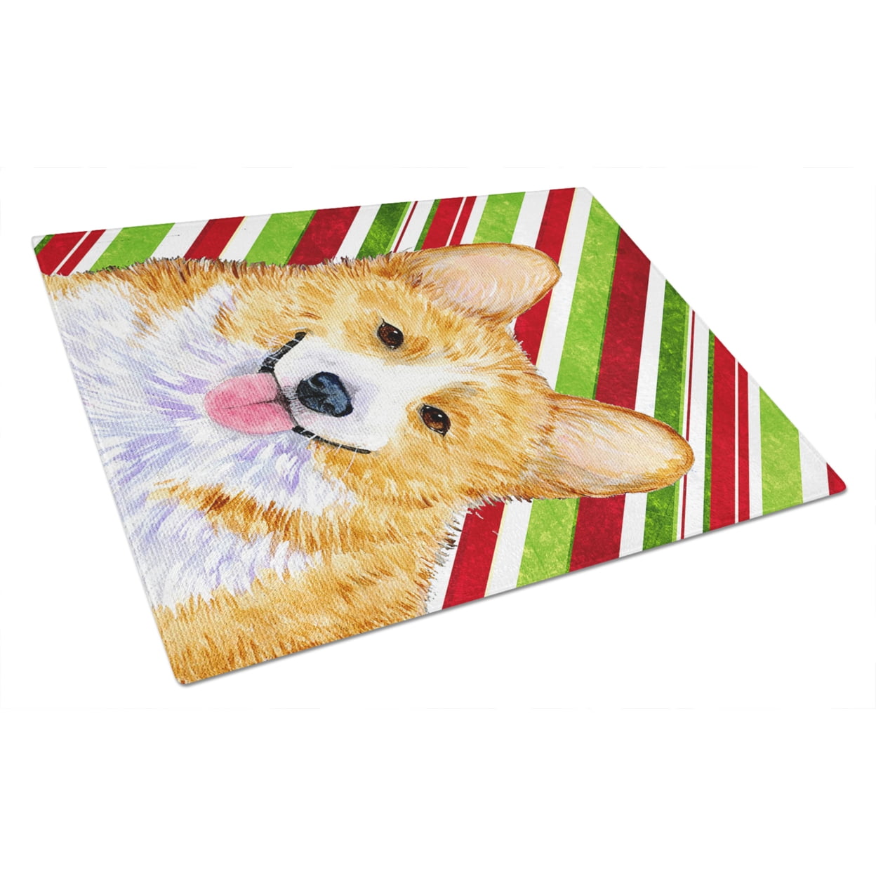 Caroline's Treasures Corgi Candy Cane Holiday Christmas Glass Cutting Board Large