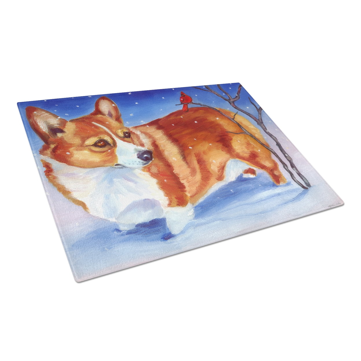 Caroline's Treasures Corgi Cardinal Buddy Glass Cutting Board Large
