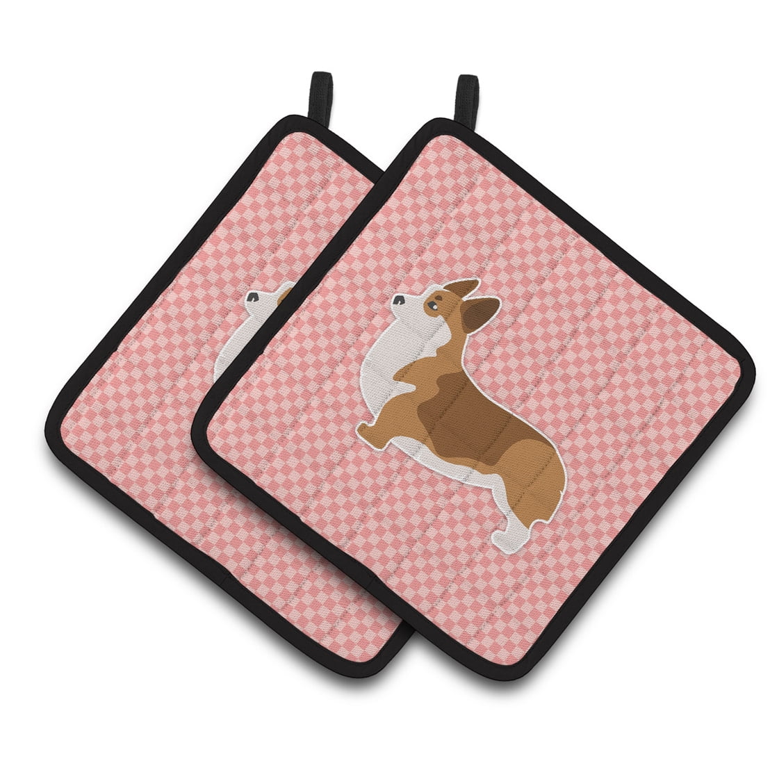 Caroline's Treasures Corgi Checkerboard Pink Pair of Pot Holders