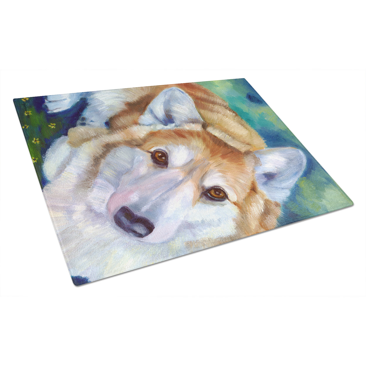 Caroline's Treasures Corgi Mini Daises Glass Cutting Board Large