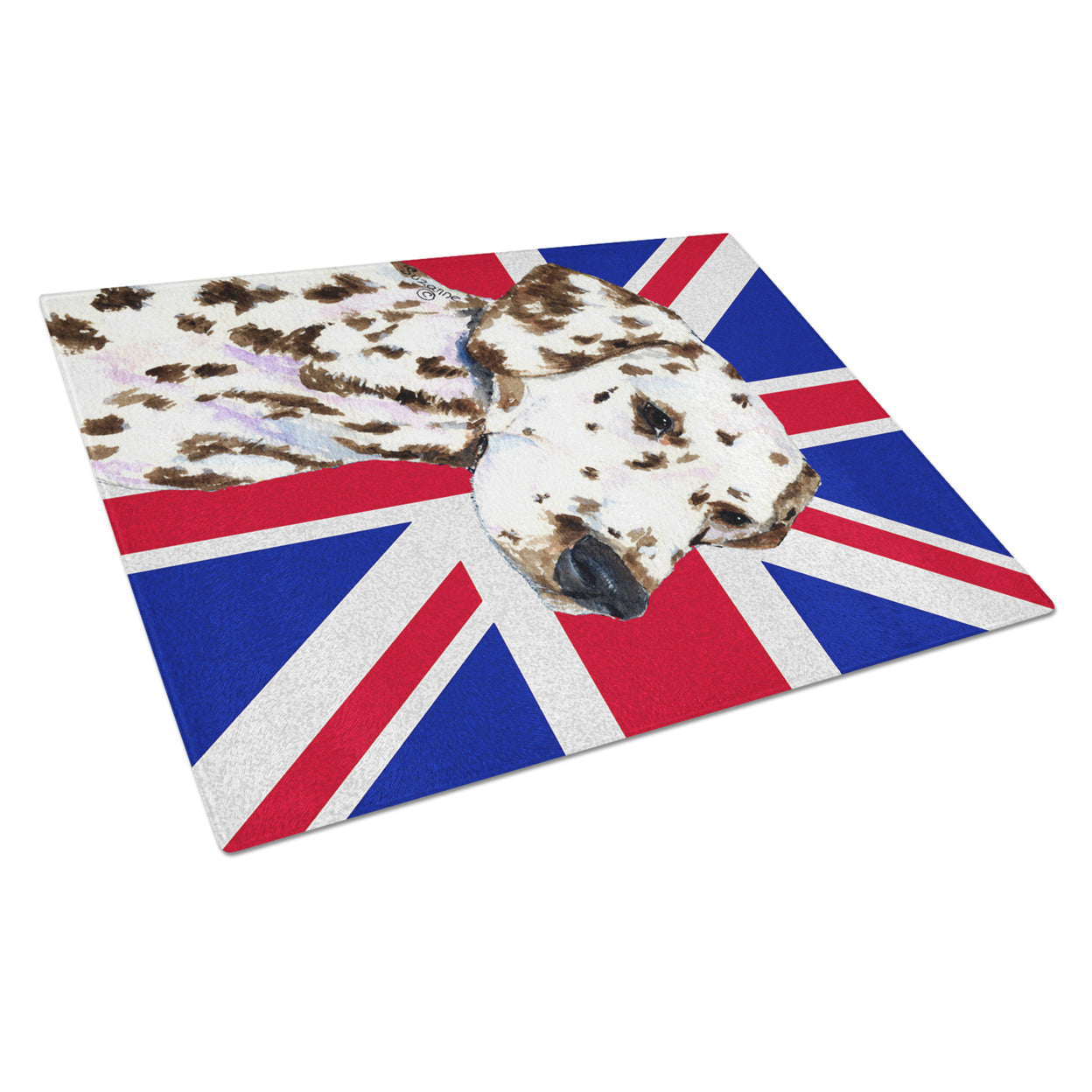 Caroline's Treasures Dalmatian with English Union Jack British Flag Glass Cutting Board Large Size