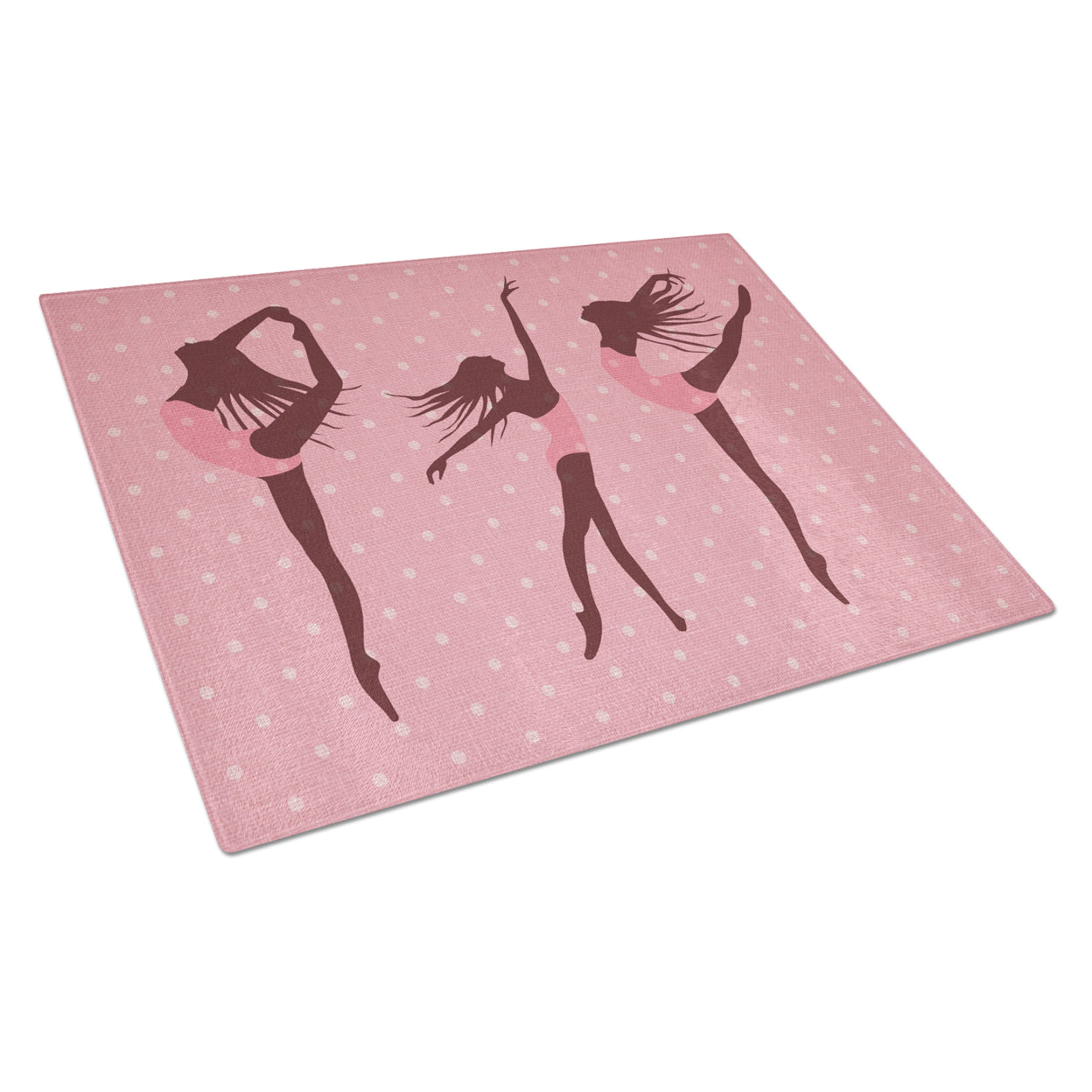 Caroline's Treasures Dancers Linen Pink Polkadots Glass Cutting Board Large