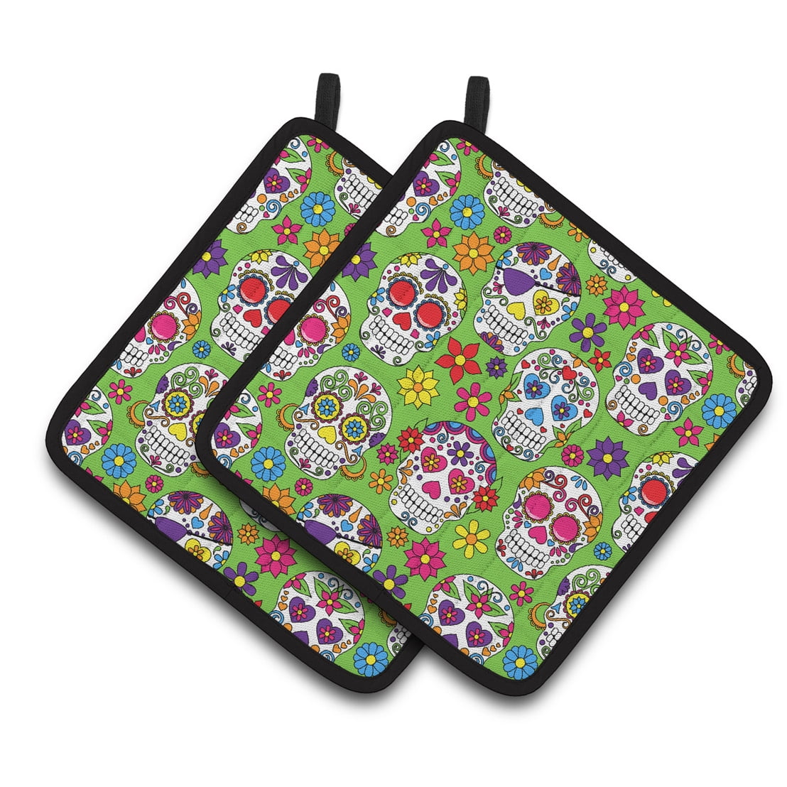 Day of the Dead Green Pair of Pot Holders