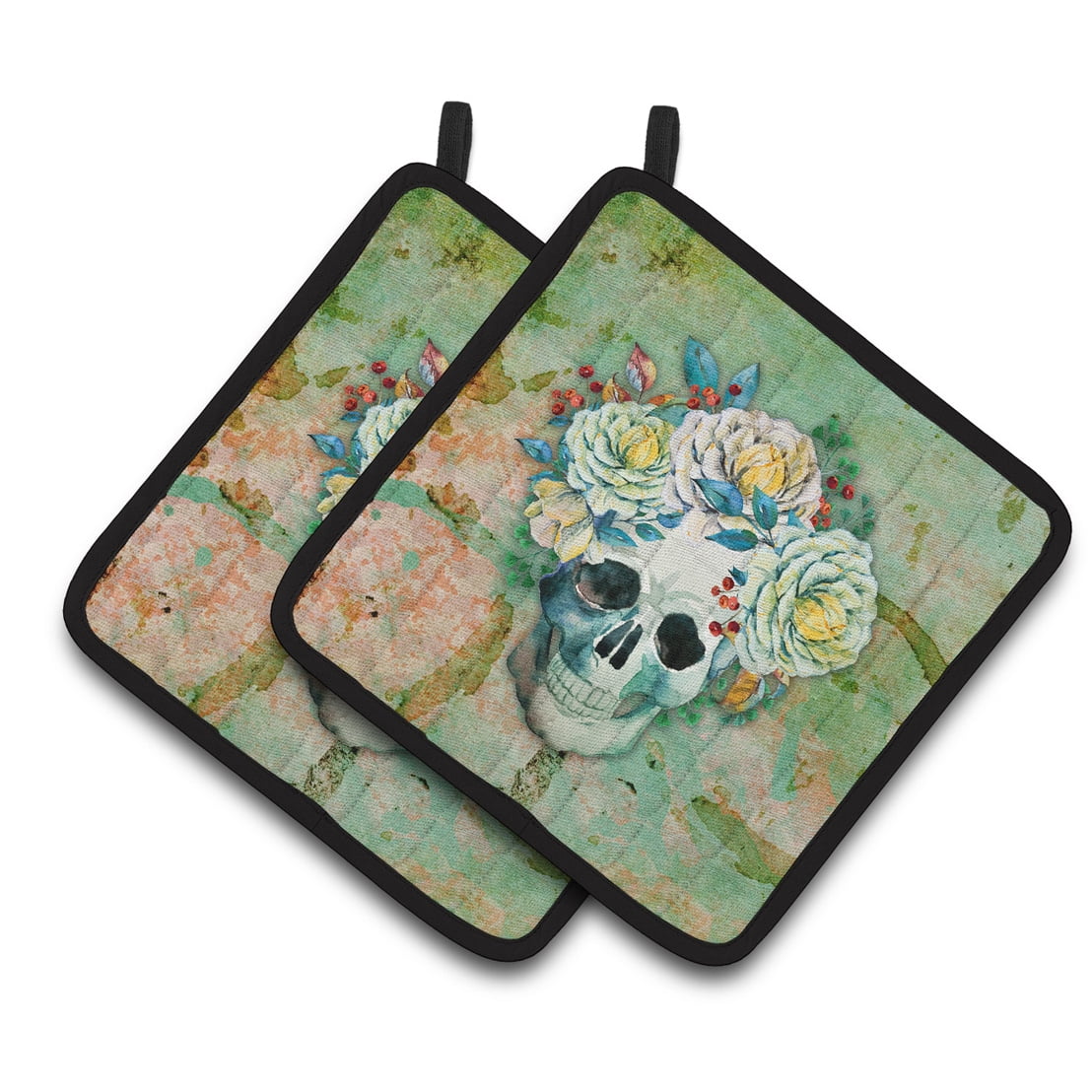 Day of the Dead Skull with Flowers Pair of Pot Holders