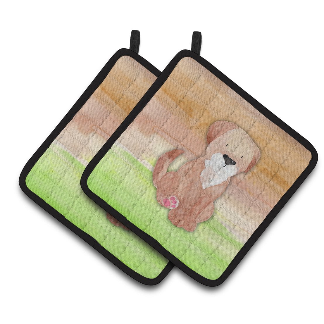 Caroline's Treasures Dog Green and Brown Watercolor Pair of Pot Holders