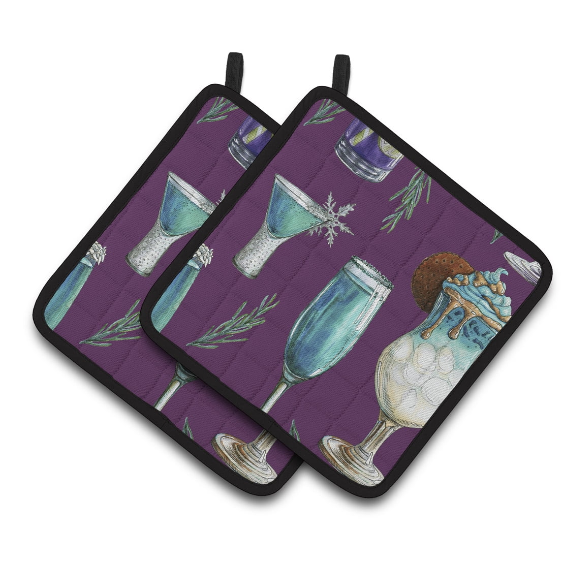 Caroline's Treasures Drinks and Cocktails Purple Pair of Pot Holders