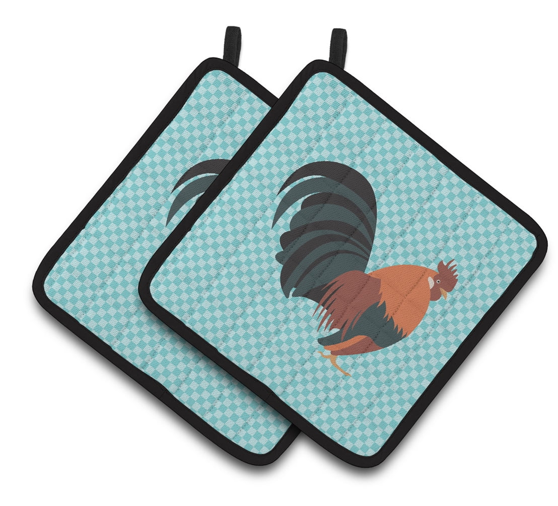 Caroline's Treasures Dutch Bantam Chicken Blue Check Pair of Pot Holders