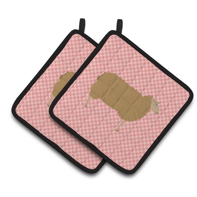 Caroline's Treasures East Friesian Sheep Pink Check Pair of Pot Holders