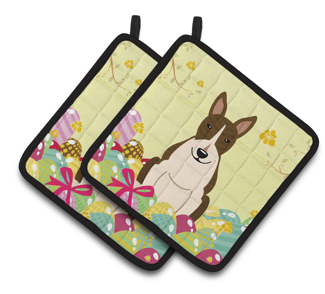 Caroline's Treasures Easter Bull Terrier Brindle Pair of Pot Holders
