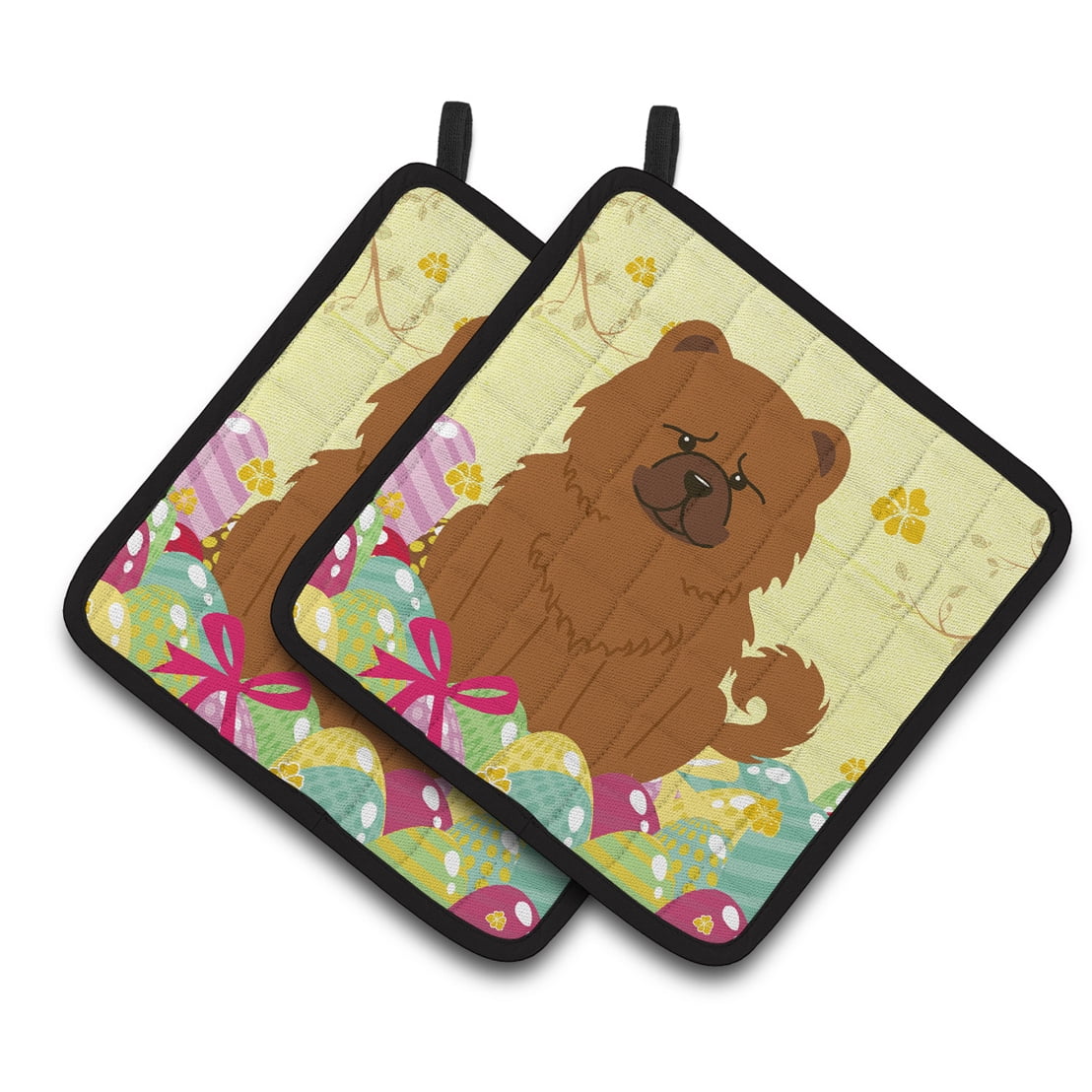 Caroline's Treasures Easter Eggs Chow Chow Red Pair of Pot Holders
