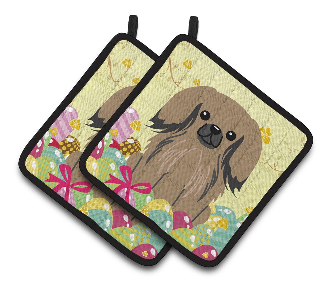 Caroline's Treasures Easter Eggs Pekingnese Tan Pair of Pot Holders