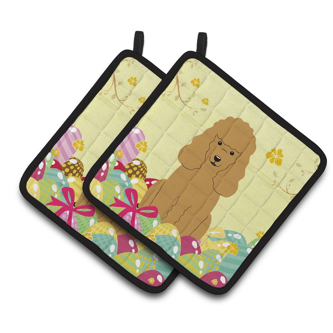 Caroline's Treasures Easter Eggs Poodle Tan Pair of Pot Holders