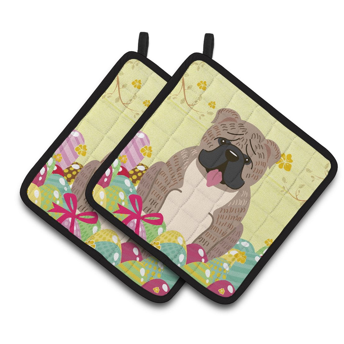 Easter English Bulldog Pair of Pot Holders