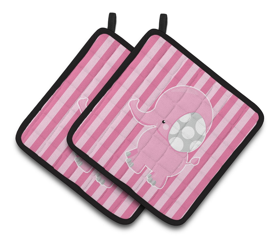 Caroline's Treasures Elephant on Pink Stripes Pair of Pot Holders