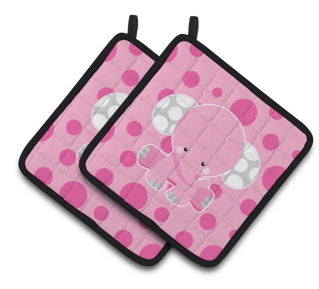Caroline's Treasures Elephant with Pink Polkadots Pair of Pot Holders